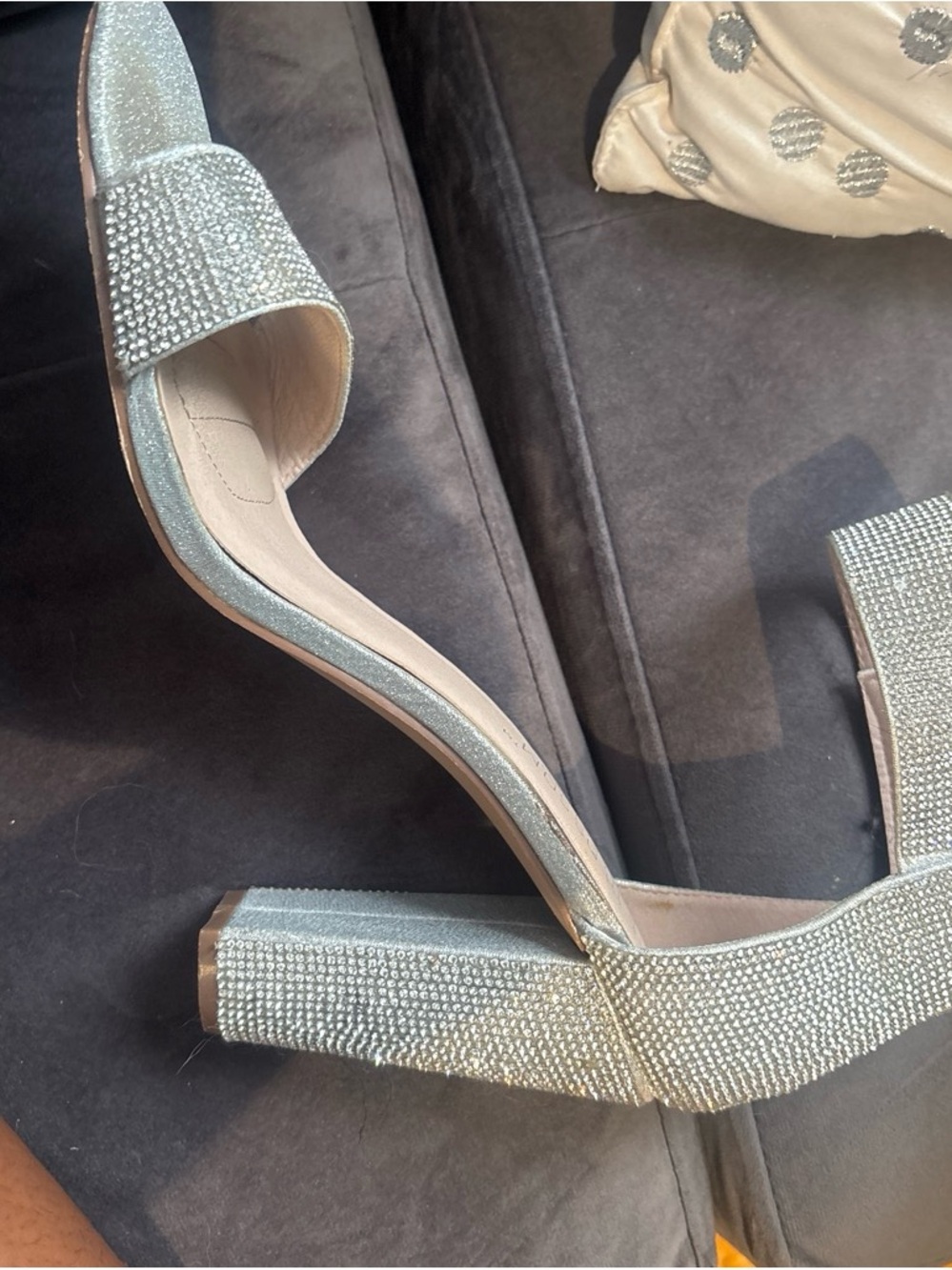Silver Rhinestone Block Heel Sandals - Women